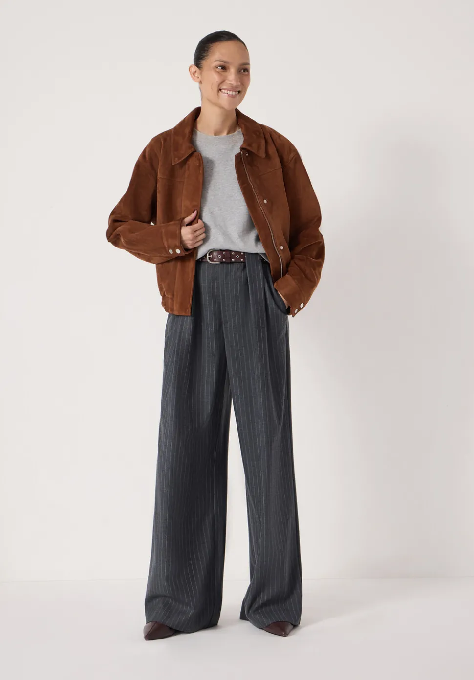 Adena Pinstripe Wide Leg Trousers