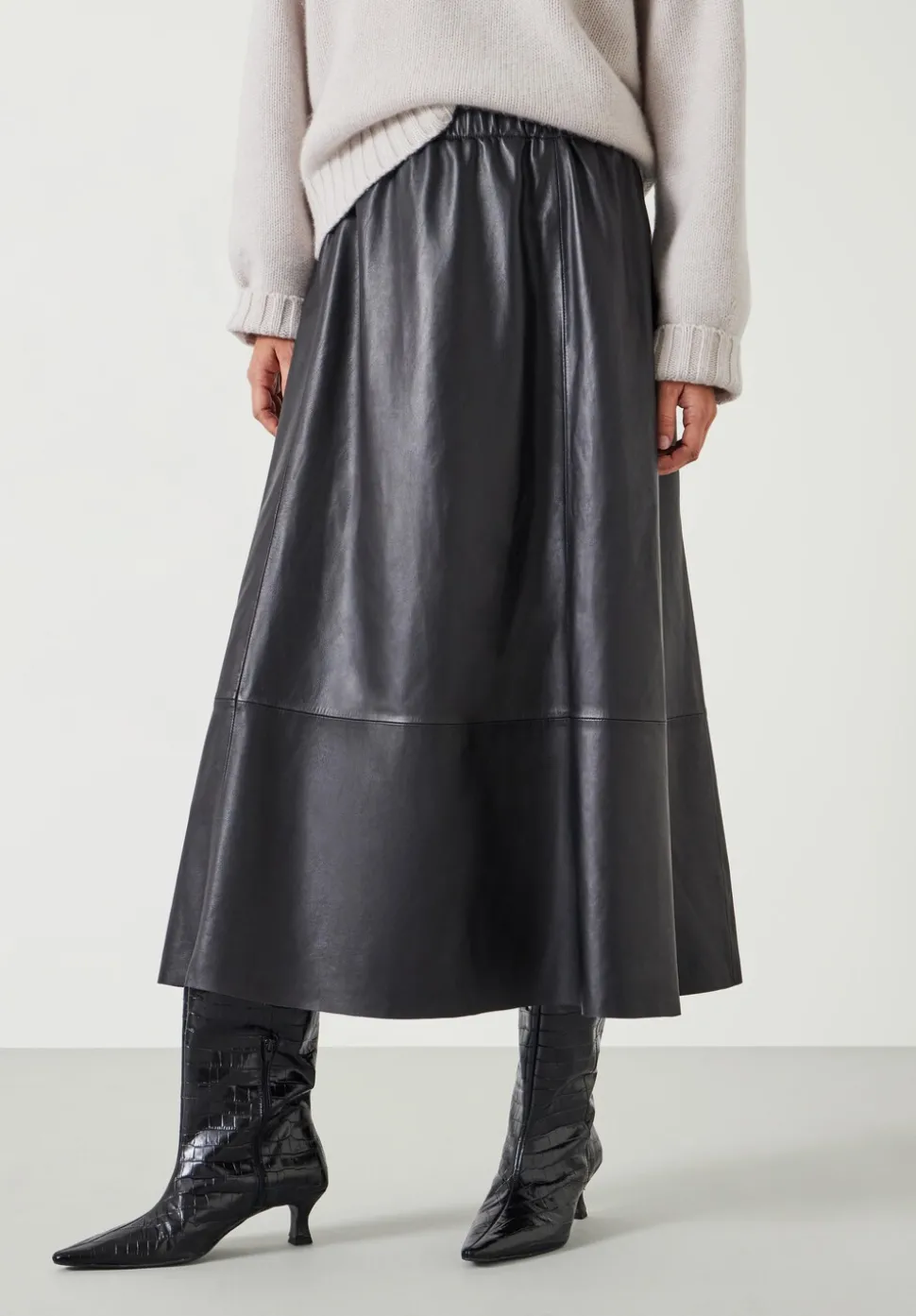 Agatha Leather Midi Skirt