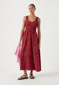 Air Flow Gathered Straps Midi Dress
