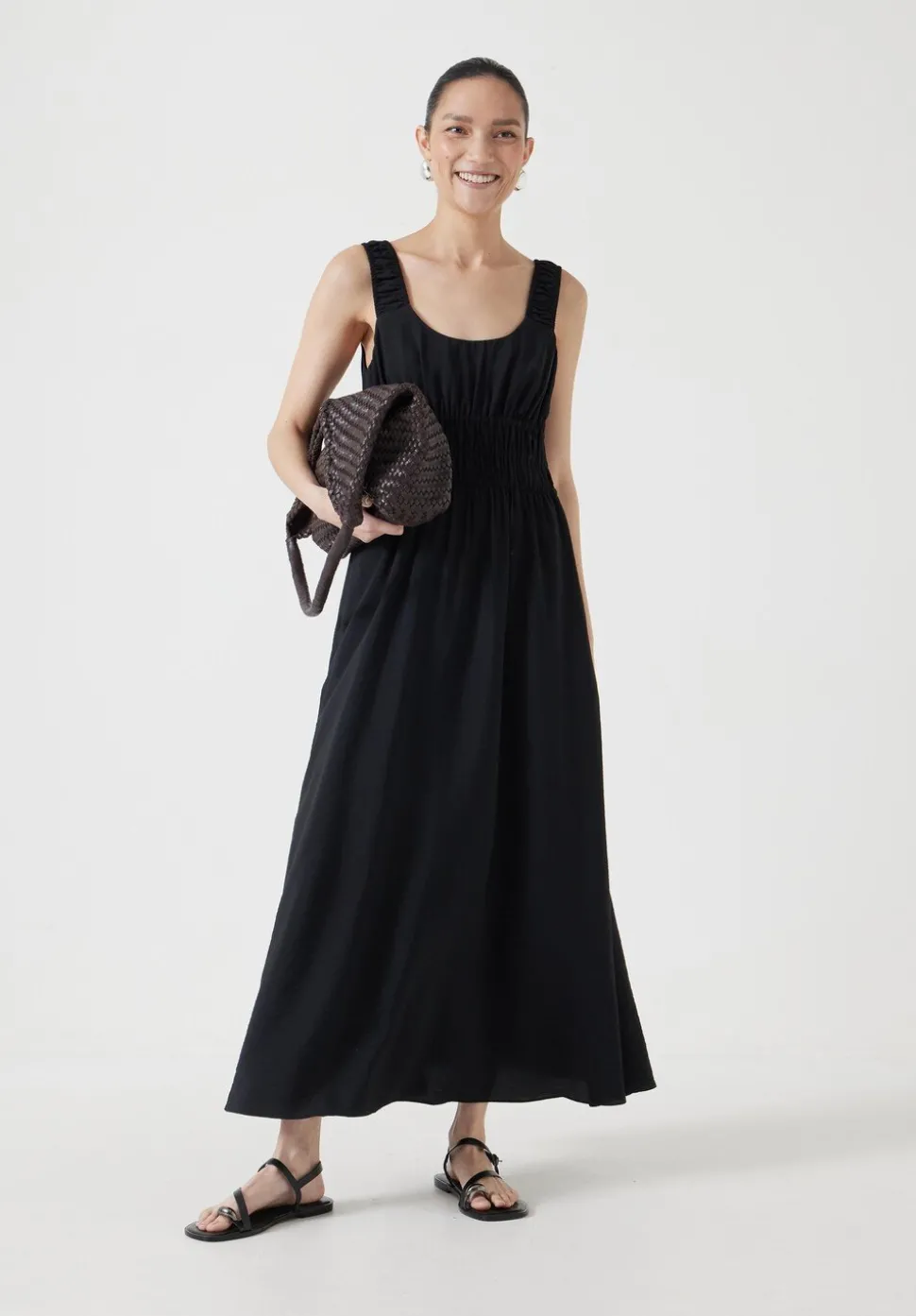 Air Flow Gathered Straps Midi Dress