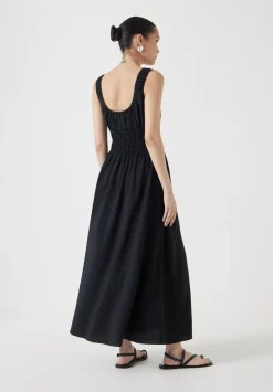 Air Flow Gathered Straps Midi Dress