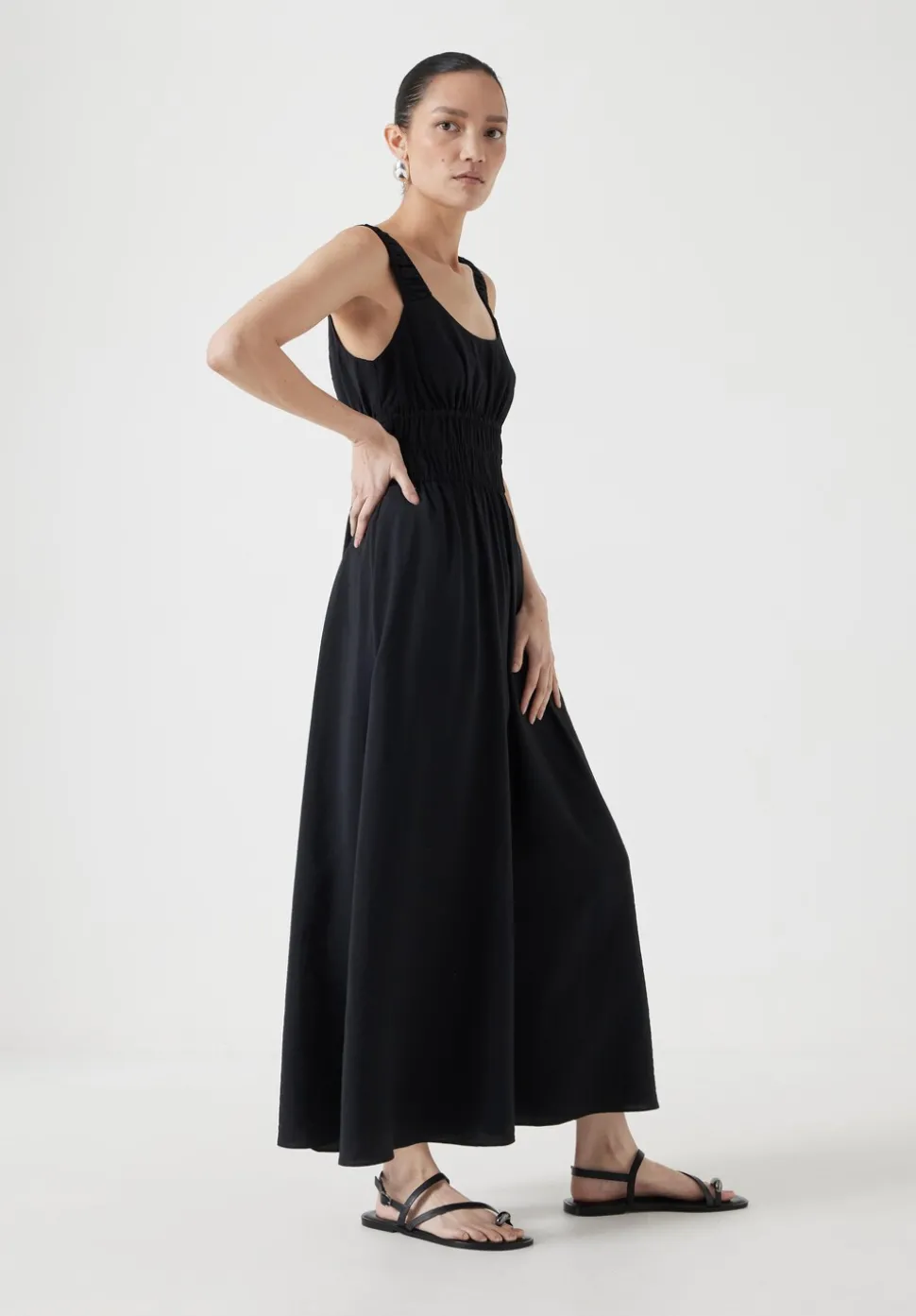 Air Flow Gathered Straps Midi Dress
