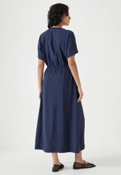 Air Flow Short Sleeve Crew Neck Midi Dress