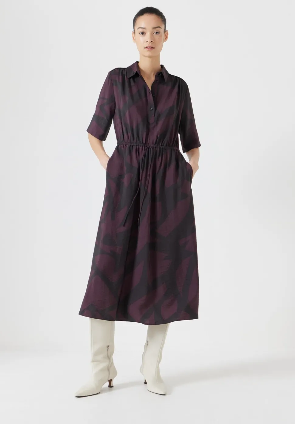 Air Flow Short Sleeve Midi Shirt Dress