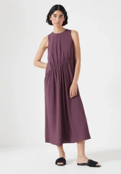 Air Flow Sleeveless Gathered Waist Midi Dress