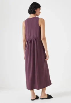 Air Flow Sleeveless Gathered Waist Midi Dress
