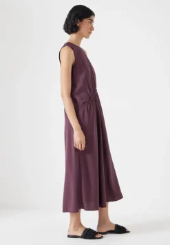 Air Flow Sleeveless Gathered Waist Midi Dress