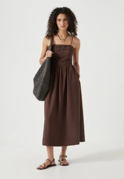 Air Flow Strappy Gathered Midi Dress
