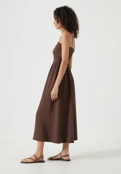Air Flow Strappy Gathered Midi Dress