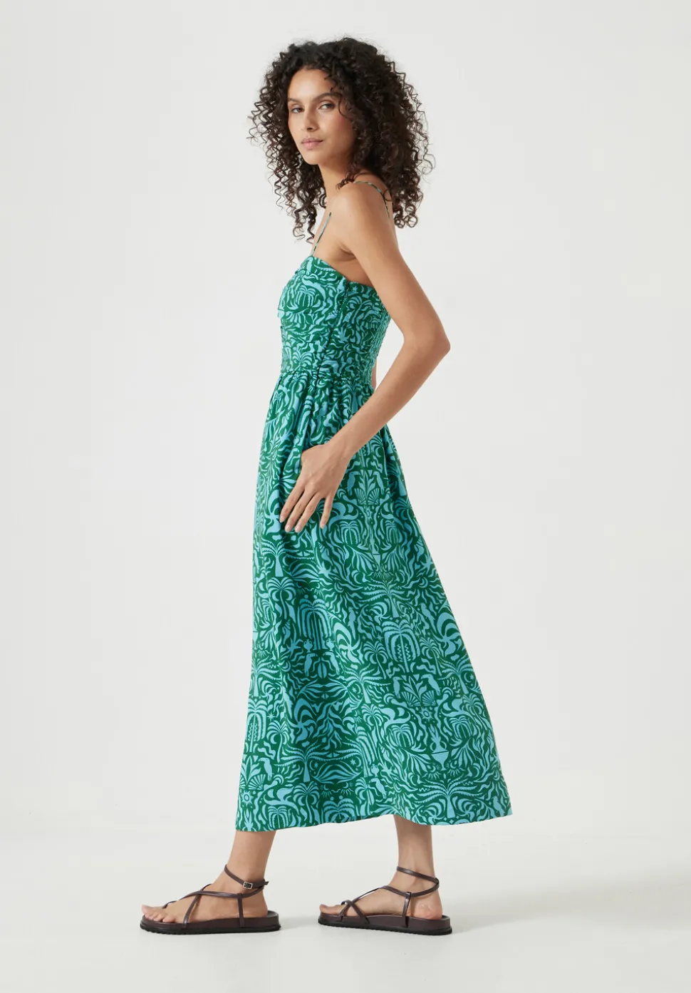 Air Flow Strappy Gathered Midi Dress