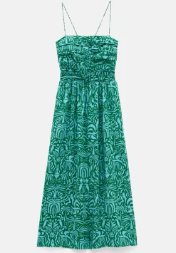 Air Flow Strappy Gathered Midi Dress