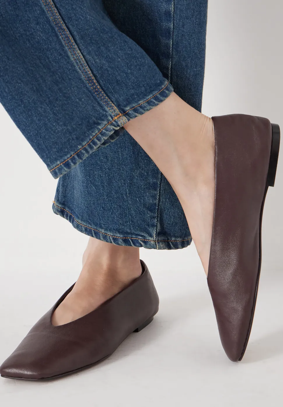 Asymmetric Leather Ballet Flats