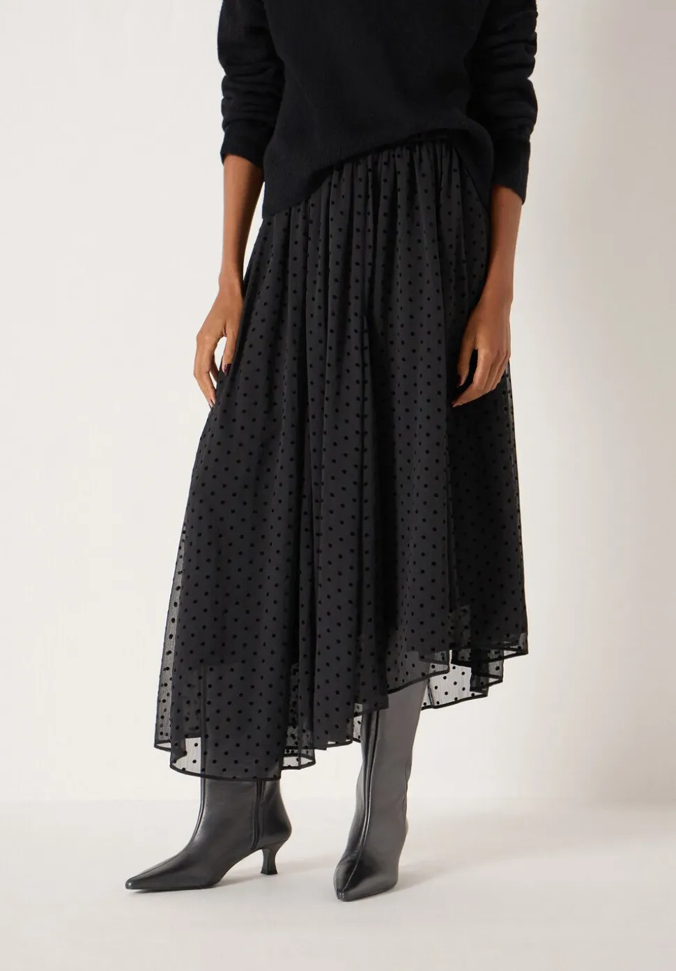 Asymmetrical Flocked Spot Skirt