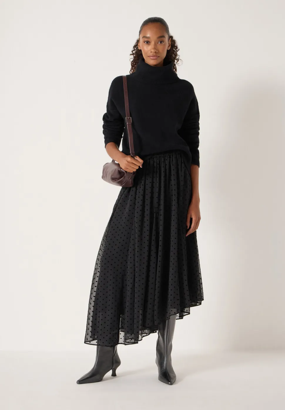 Asymmetrical Flocked Spot Skirt