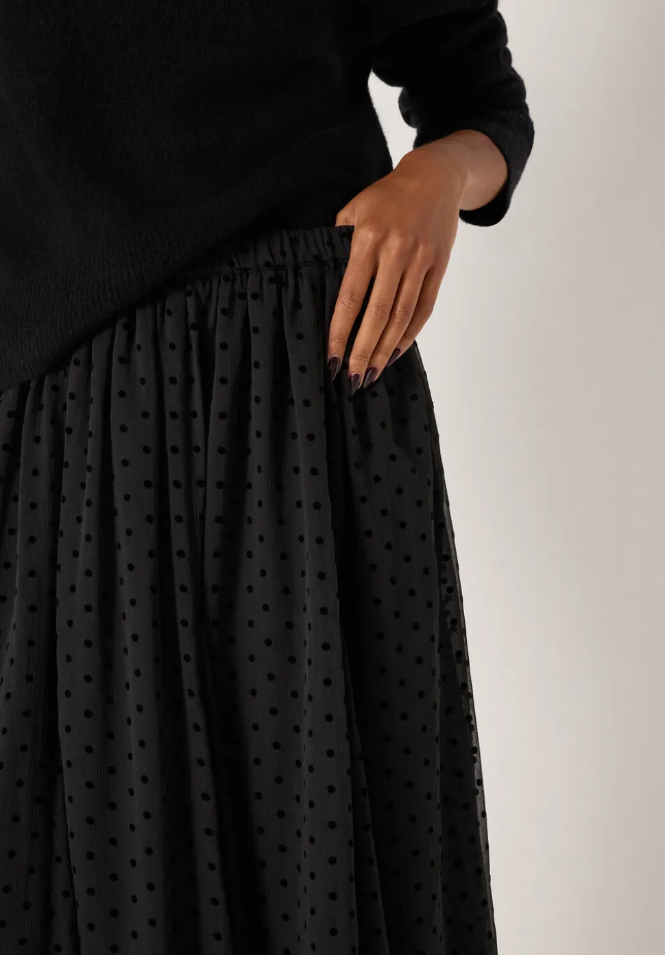 Asymmetrical Flocked Spot Skirt