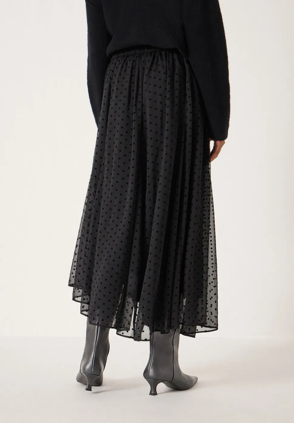 Asymmetrical Flocked Spot Skirt