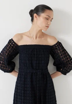 Broderie Off Shoulder Midi Dress