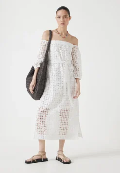 Broderie Off Shoulder Midi Dress