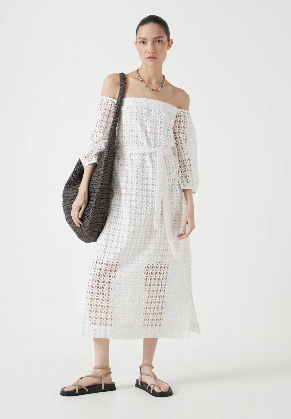 Broderie Off Shoulder Midi Dress