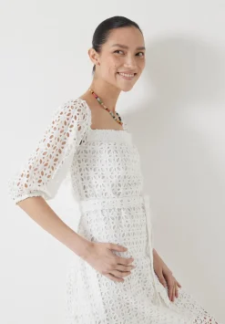 Broderie Off Shoulder Midi Dress