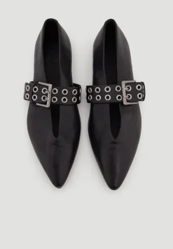 Buckled Leather Ballerina Flats