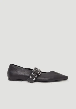 Buckled Leather Ballerina Flats
