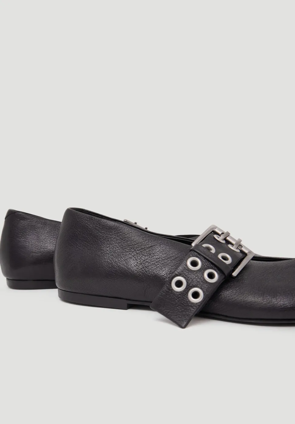 Buckled Leather Ballerina Flats