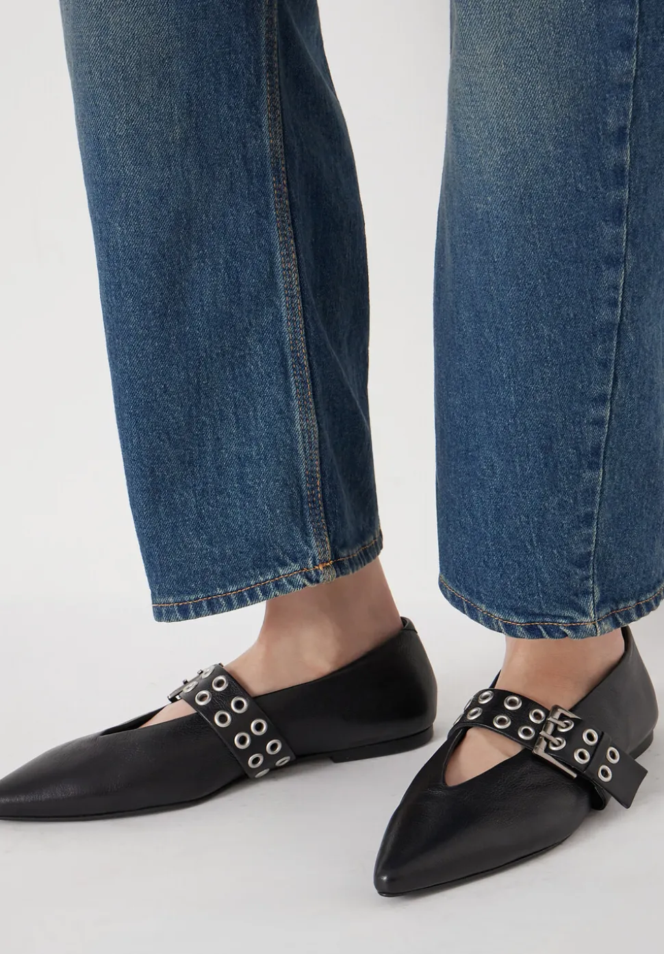 Buckled Leather Ballerina Flats