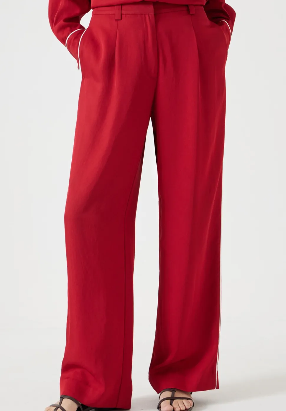 Carys Piping Detail Wide Leg Trousers