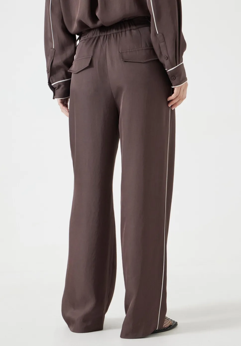 Carys Piping Detail Wide Leg Trousers
