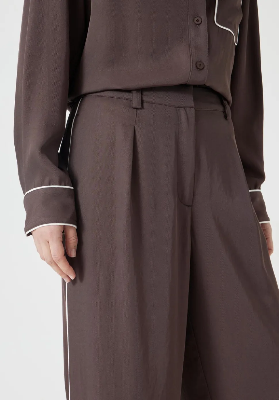 Carys Piping Detail Wide Leg Trousers