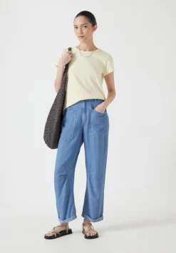 Chambray Cordi Barrel Leg Trousers