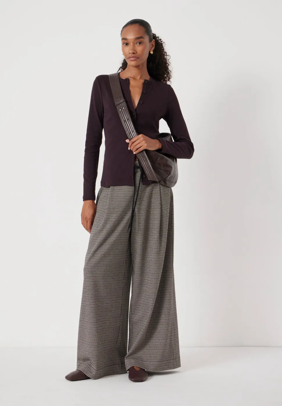 Check Wide Leg Jersey Trousers