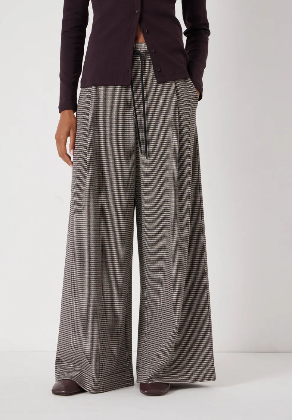Check Wide Leg Jersey Trousers