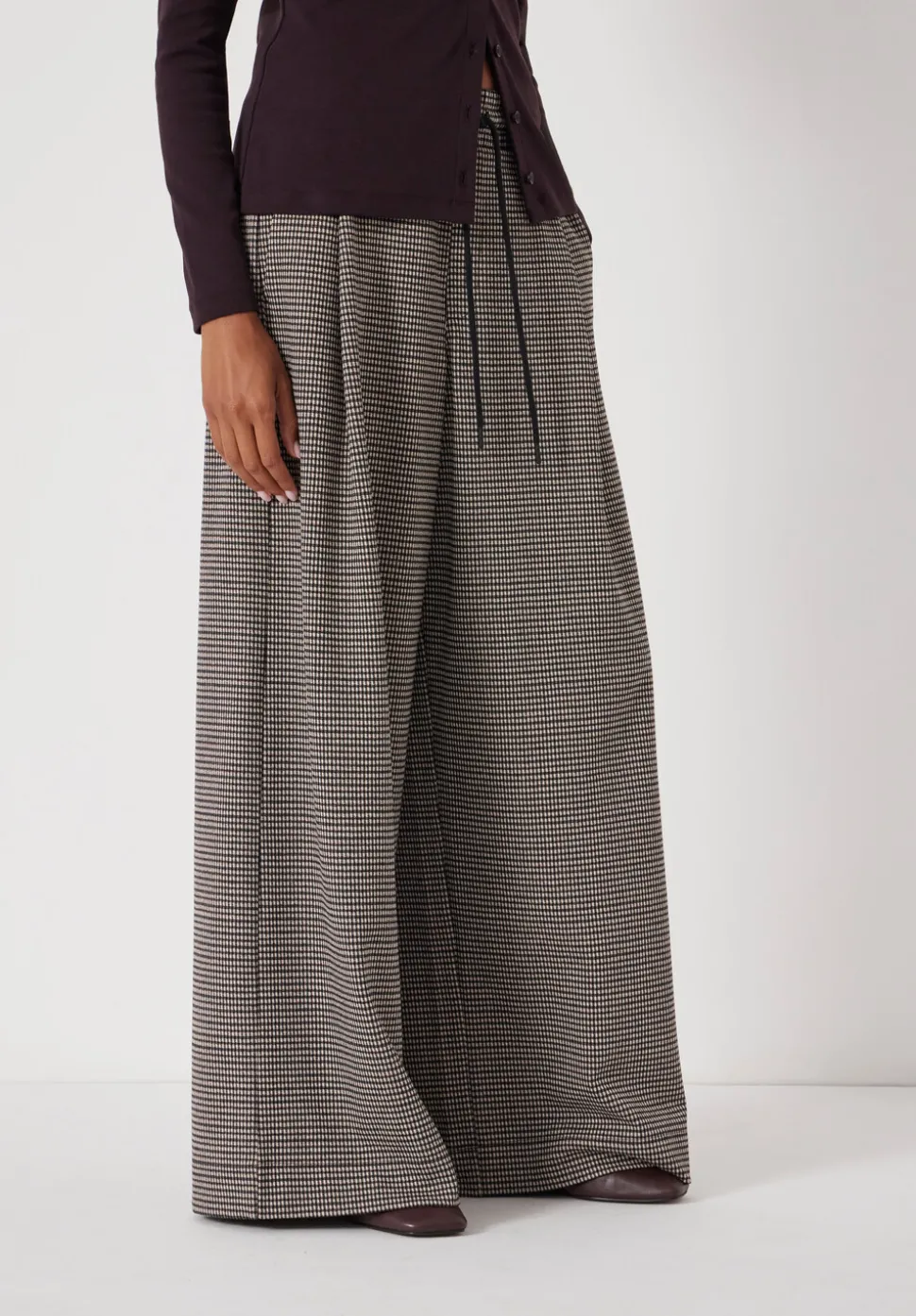 Check Wide Leg Jersey Trousers