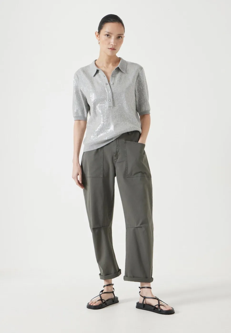 Clear Sequin Knitted Polo Top