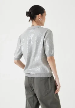 Clear Sequin Knitted Polo Top