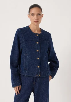 Collarless Lurex Denim Jacket