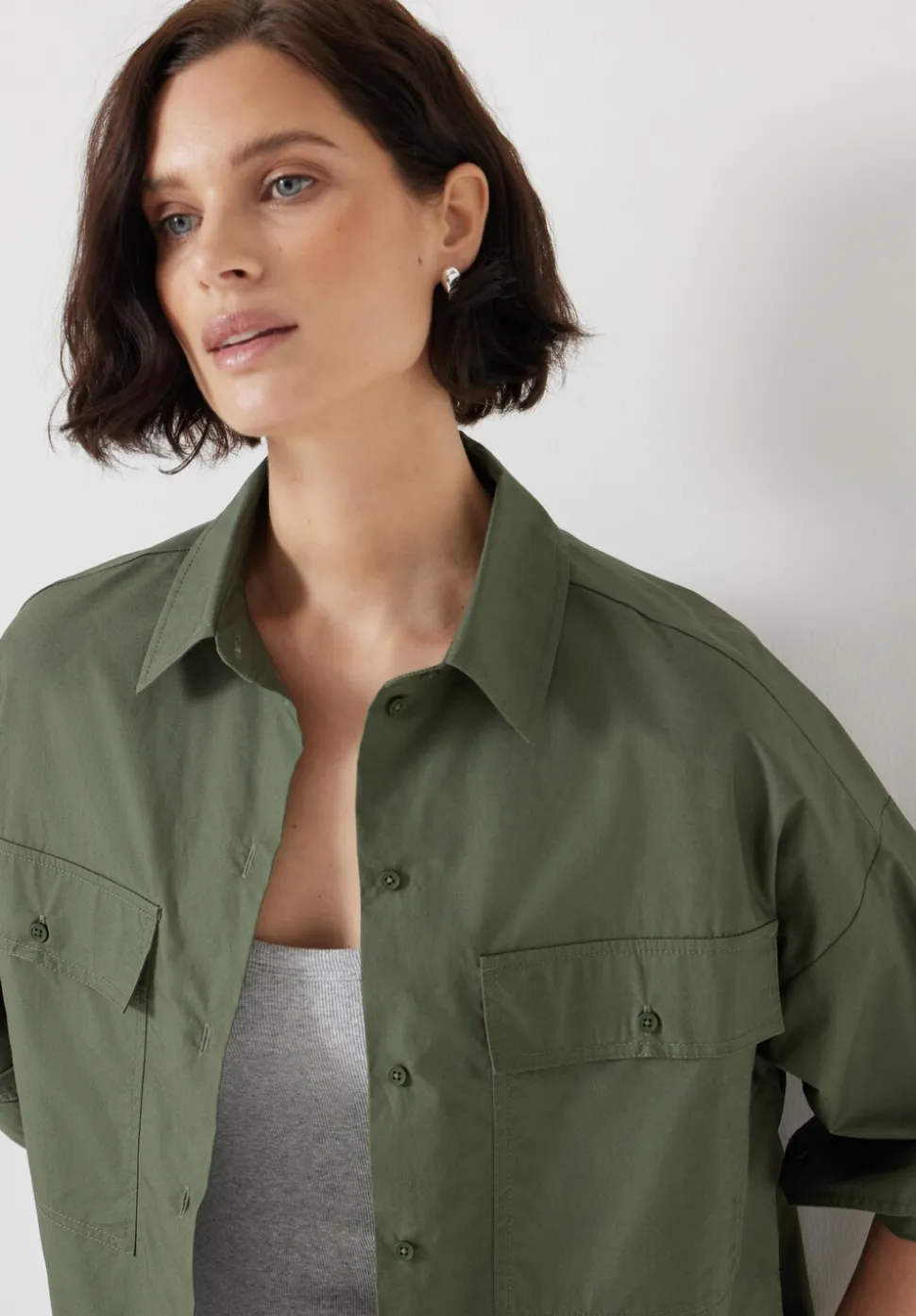 Cotton Oversized Cropped Shacket