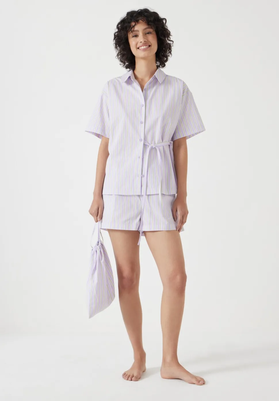 Cotton Poplin Stripe Short Pyjamas Set