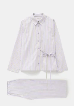 Cotton Poplin Stripe Trouser Pyjamas Set