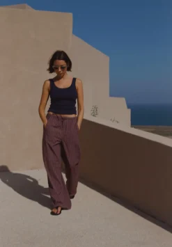 Cotton Stripe Pull On Trousers