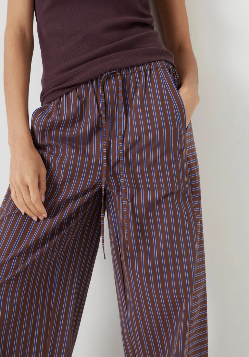 Cotton Stripe Pull On Trousers