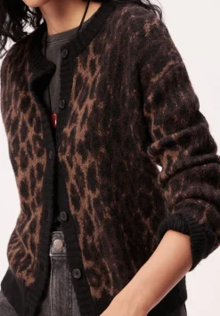 Crew Neck Animal Jacquard Cardigan with Mohair
