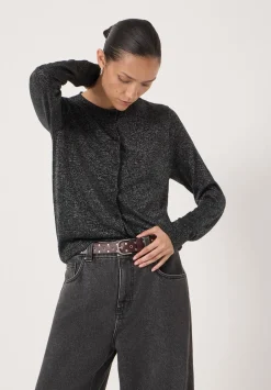 Crew Neck Slim Fit Metallic Cardigan