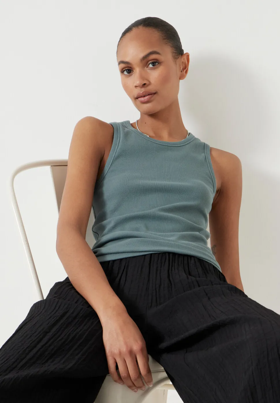 Crinkle Wide Leg Cropped Trousers