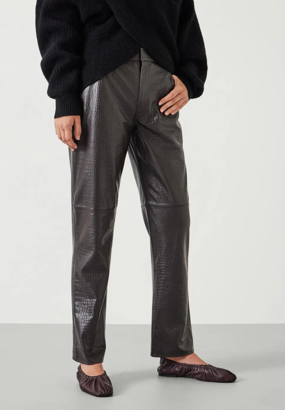 Crocodile Embossed Leather Trousers
