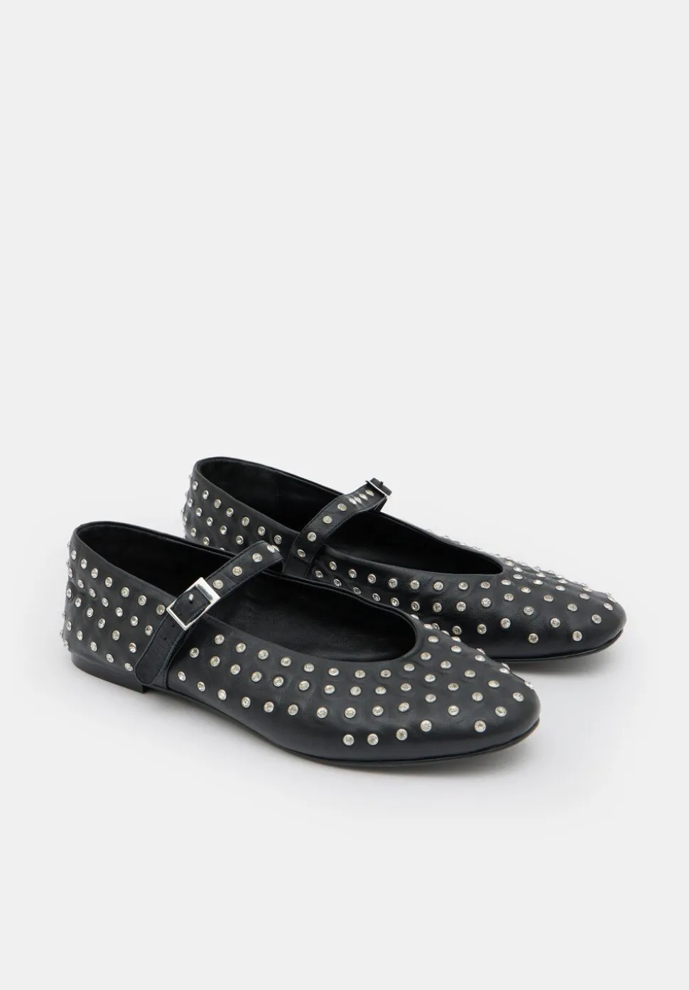 Diamante Studded Leather Mary Jane Flats