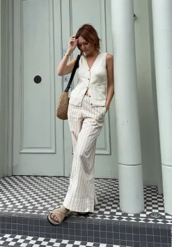 Elissia Striped Cotton Wide Leg Trousers