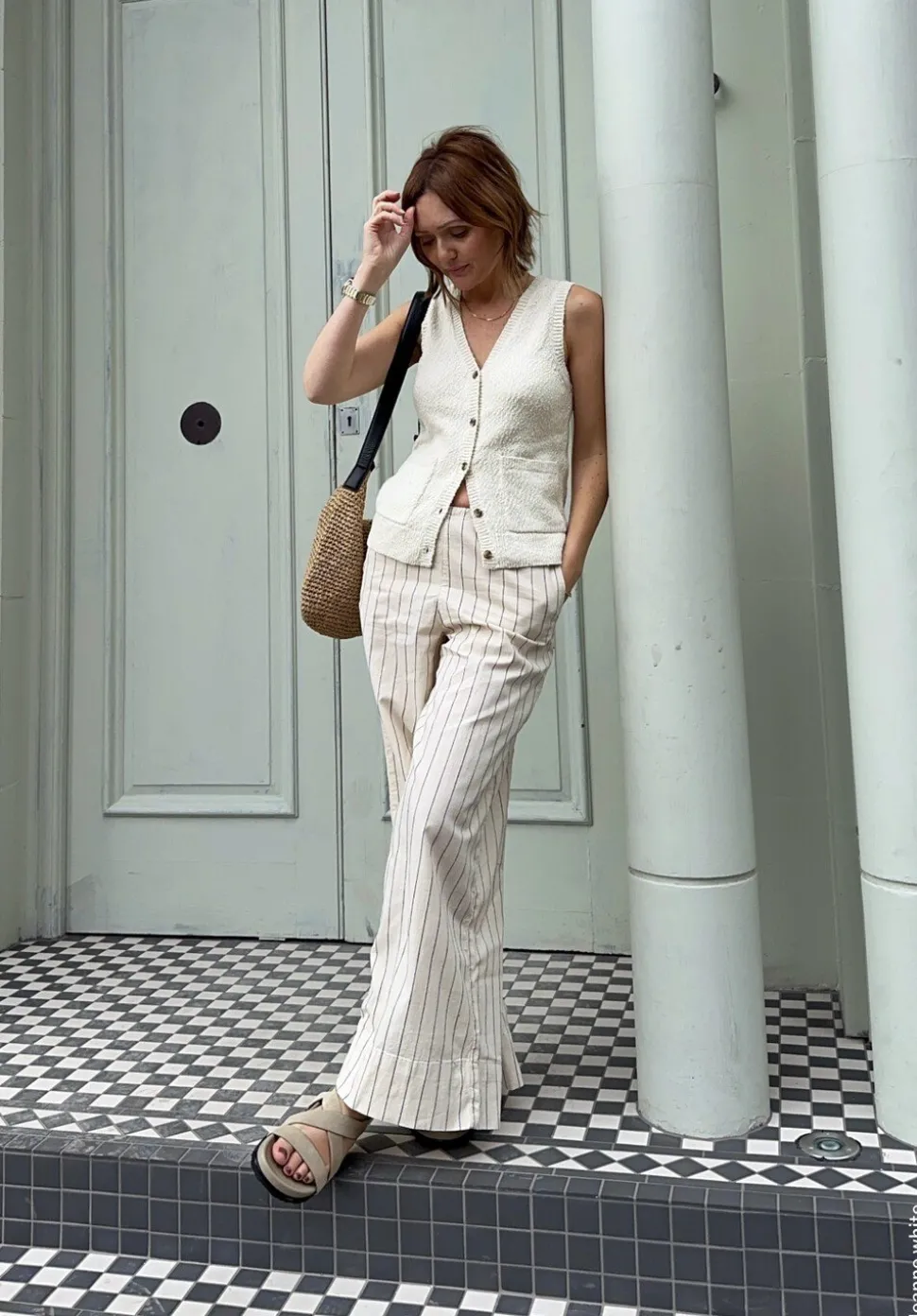 Elissia Striped Cotton Wide Leg Trousers